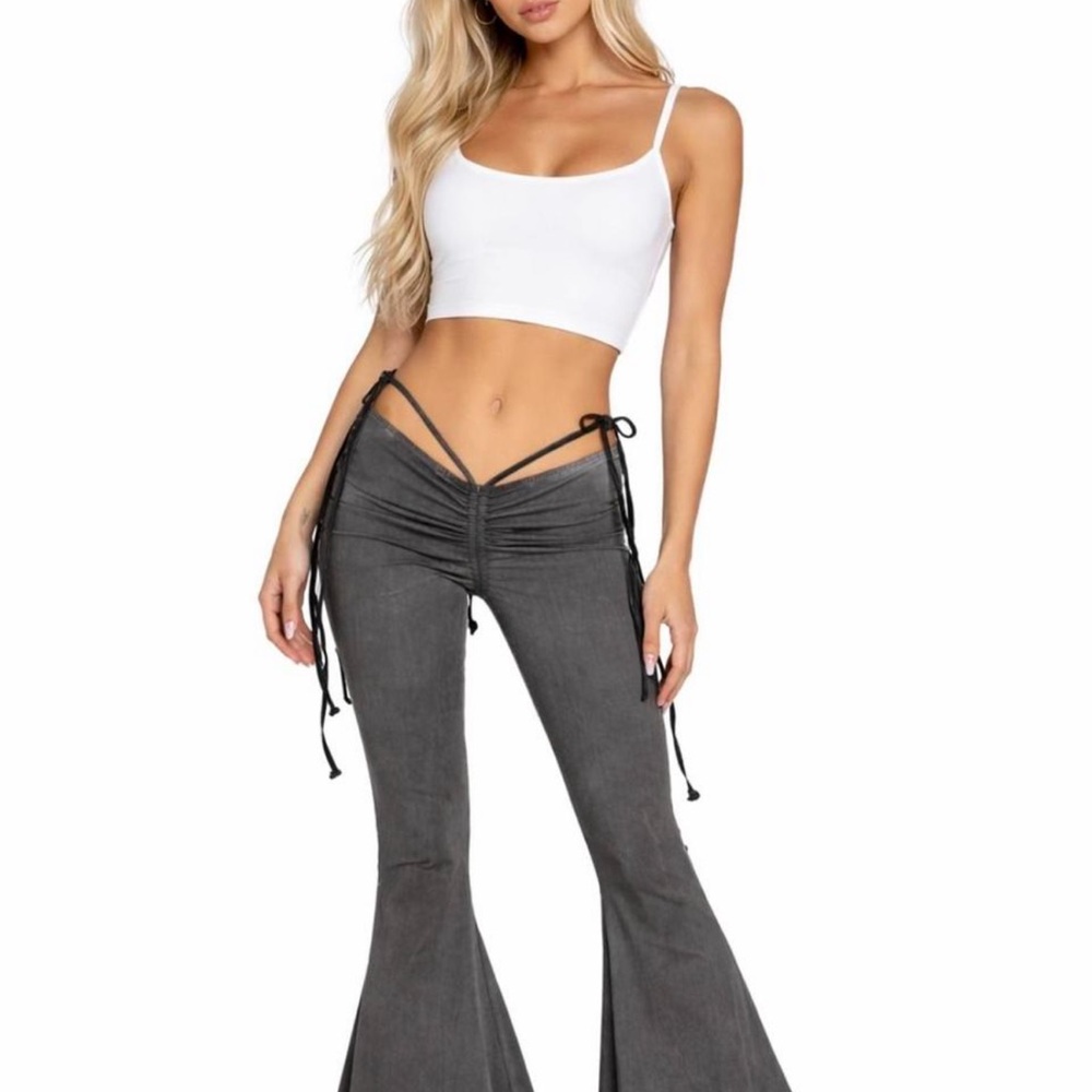 Dolls Kill Charcoal Gray High-Waist Flare Pants - Picture 8 of 8